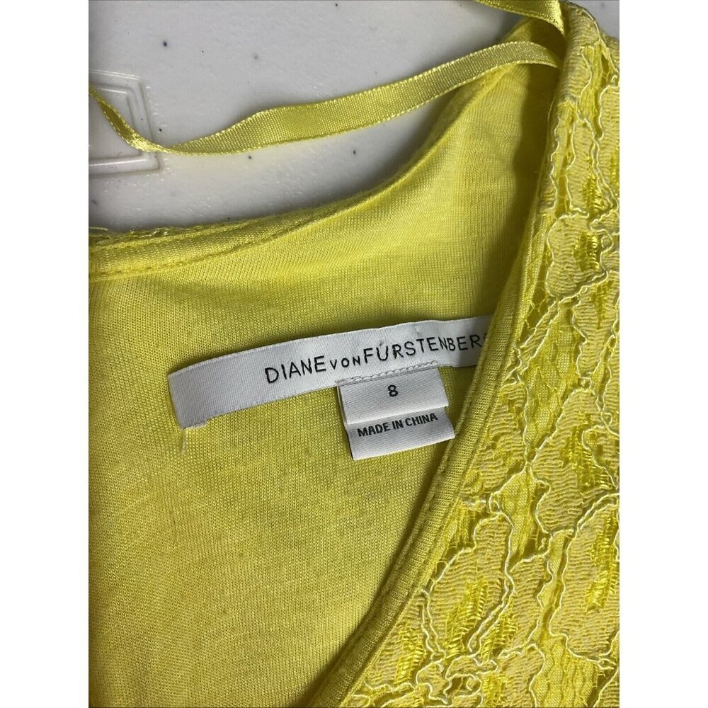 Diane Von Furstenberg Wanda Yellow Lace Zip Back Mini Dress Limoncello‎ Size 8 - Picture 7 of 13